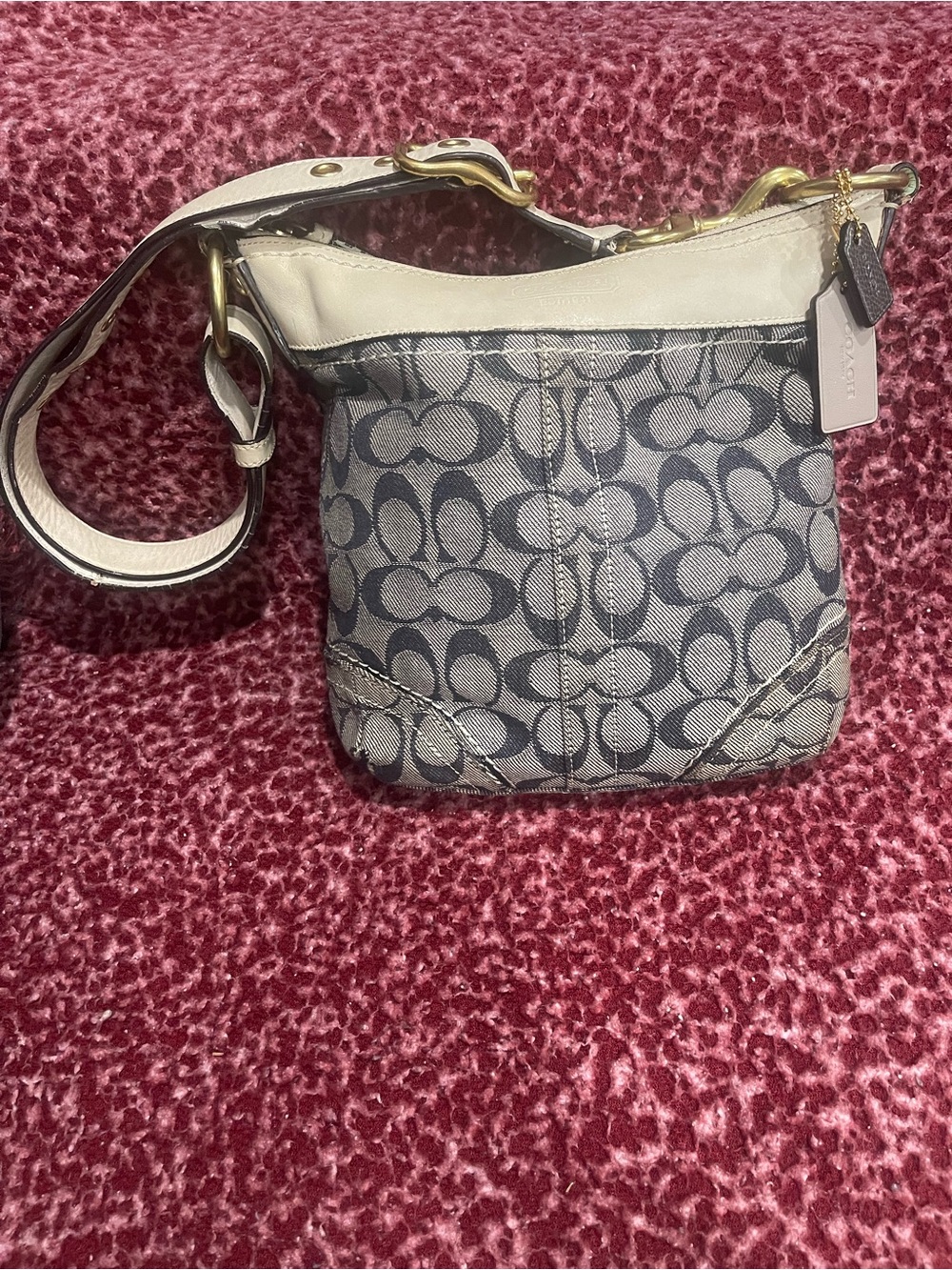 Coach Signature Denim Small Crossbody Bag in Black and Cream